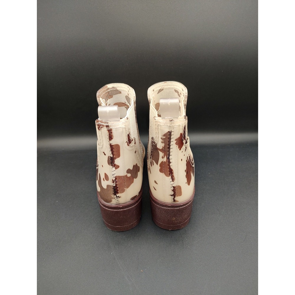 London Fog Womens Cow Print Rain Boots Brown Cream Chelsea Ankle Lug Sole Size 7 - Picture 7 of 9